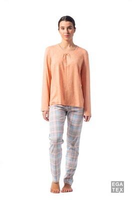 Egatex pyjama dames: zachte shirt ( oranje ) interlock broek ( caree )