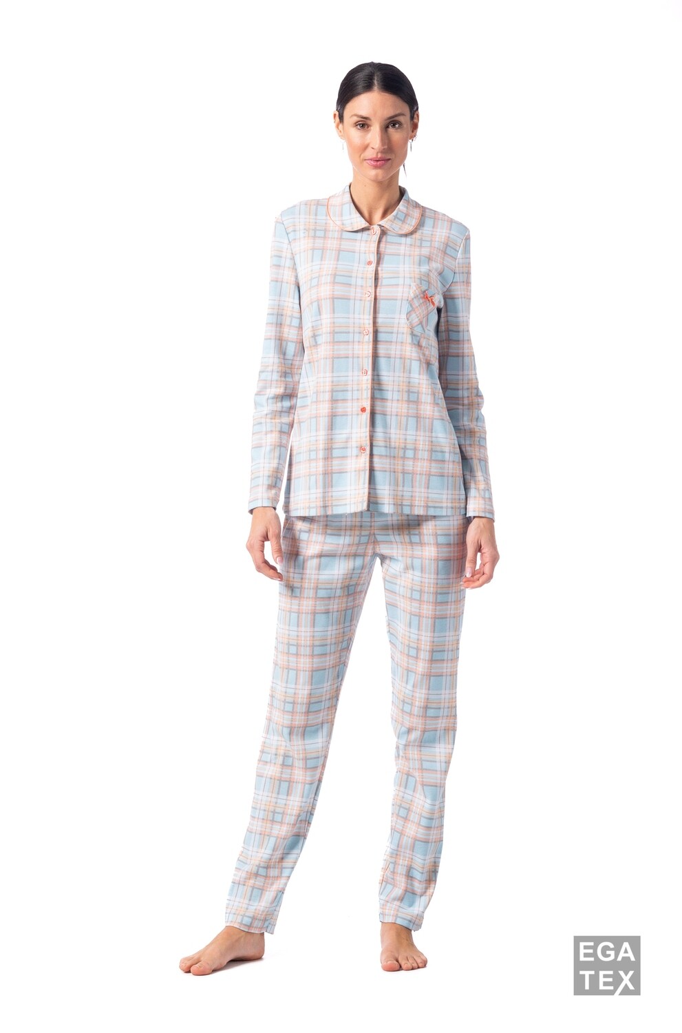 Egatex dames pyjama: Doorknoop shirt, interlock