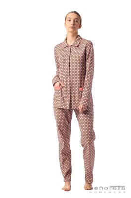 Egatex dames pyjama: Interlock, Doorknoop
