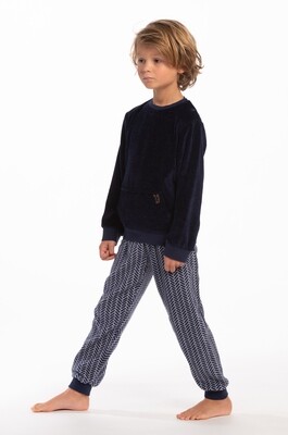 Eskimo Pyjama Jongens: Stephen, Fleece broek, shirt velours