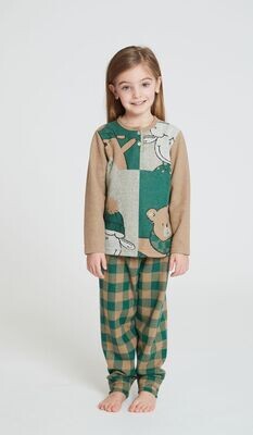 Happy people Pyjama Meisjes: Bear, Groen carrree WARM