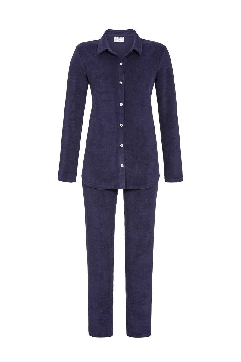 Ringella Dames pyjama: Doorknoop, warm, blauw