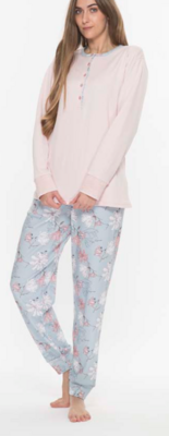 Gary Dames Pyjama: 100% katoen interlock, blauw / roze