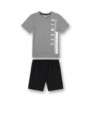 Sanetta Pyjama jongens: grijs/ zwart, korte mouw