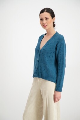 Signe Nature Cardigan: petrol, grof gebreid