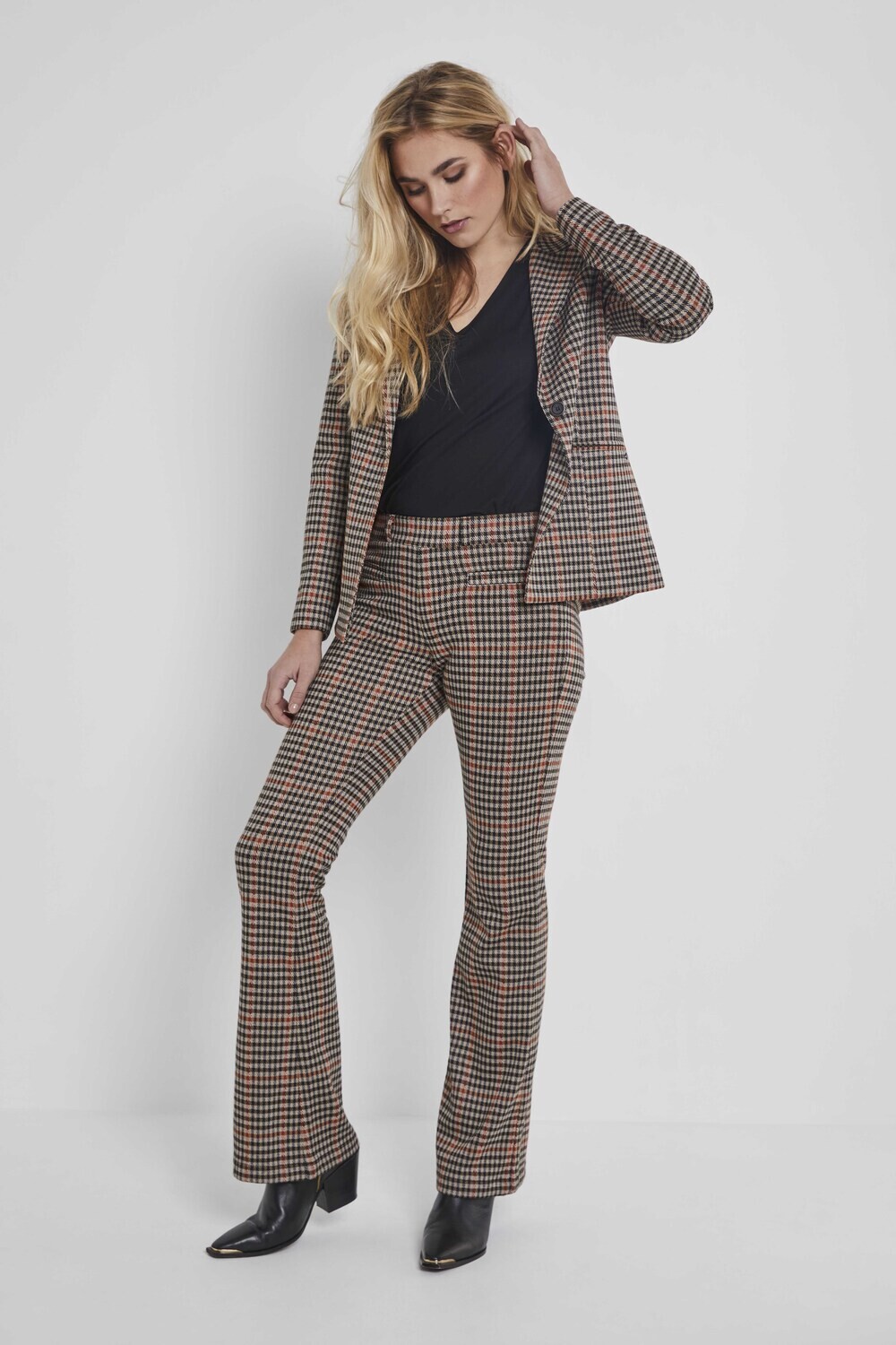 Para Mi Broek: Jade, Knitted Jacquards, Check Rust, elastiek in de lenden