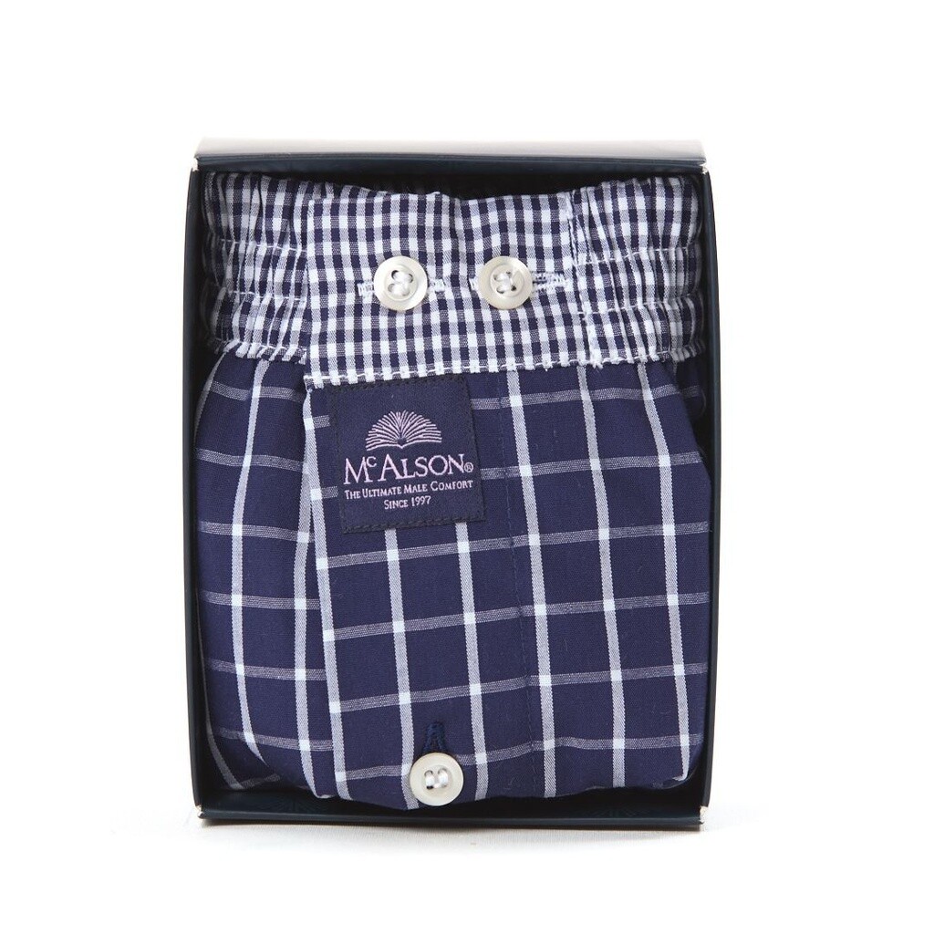 MC Alson Boxershort Heren: Blauw geruit, Los model met ingewerkte slip