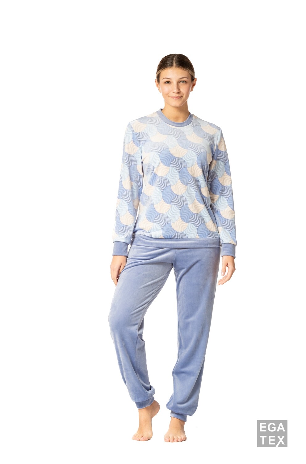 Egatex dames pyjama: Velours, licht blauw