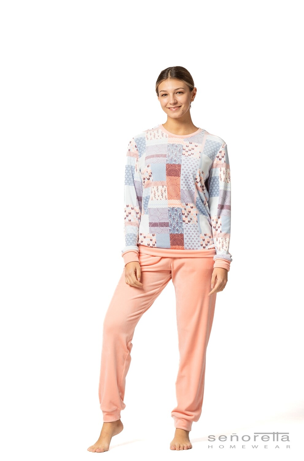 Egatex Dames Pyjama: Velours, Peach kleur