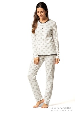 Egatex Dames pyjama interlock: Wit / zwart
