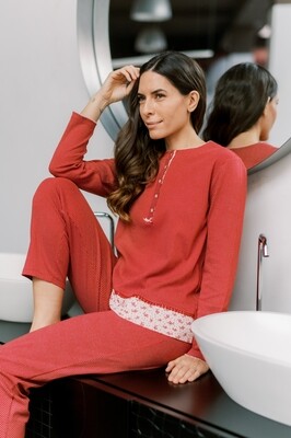 Egatex Dames pyjama: Rood, lange mouwen