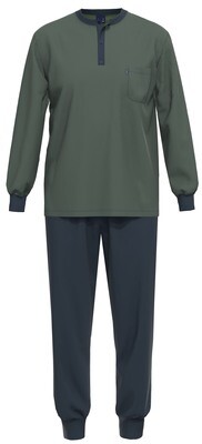 Ammann Heren Pyjama: Groen bedrukt, Pat en knopen