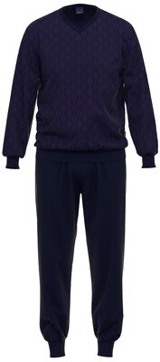 Ammann Heren Pyjama: Blauw / Bordeau, Katoen