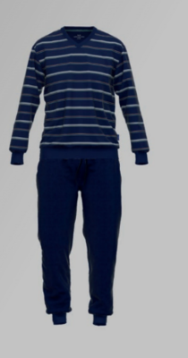 Gotzburg Pyjama Heren: Blauw gestreept, Velours, tot 3XL