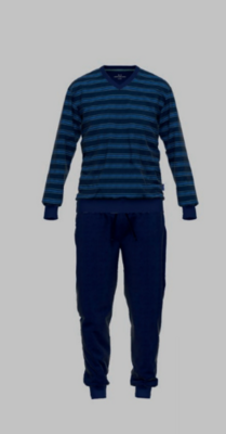 Gotzburg Pyjama Heren: Blauw gestreept, Badstof, tot 3XL