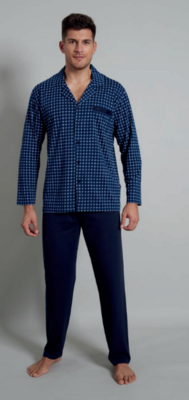 Gotzburg Pyjama Heren: Doorknoop model, blauw