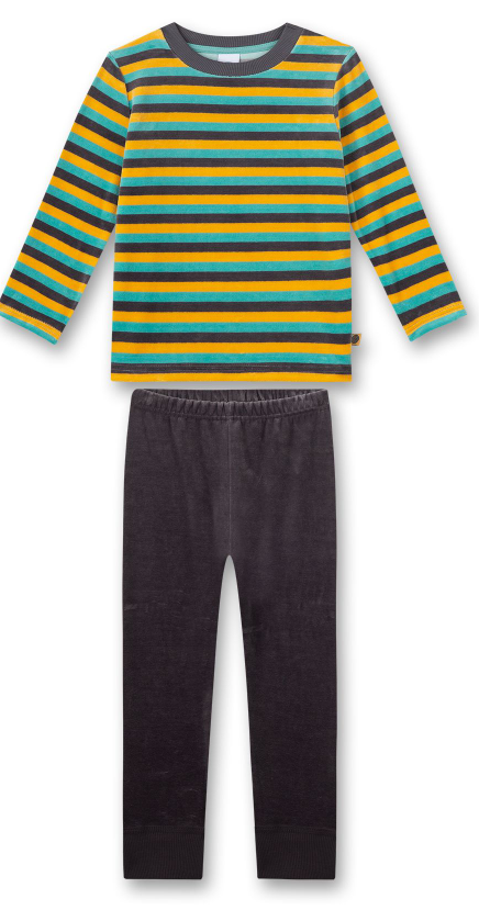 Sanetta Jongens Pyjama: Velours, gestreept