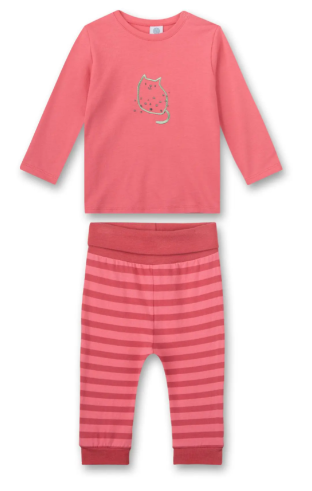 Sanetta Meisjes pyjama: Roze, poesmotief, 100% katoen, vanaf 9maanden