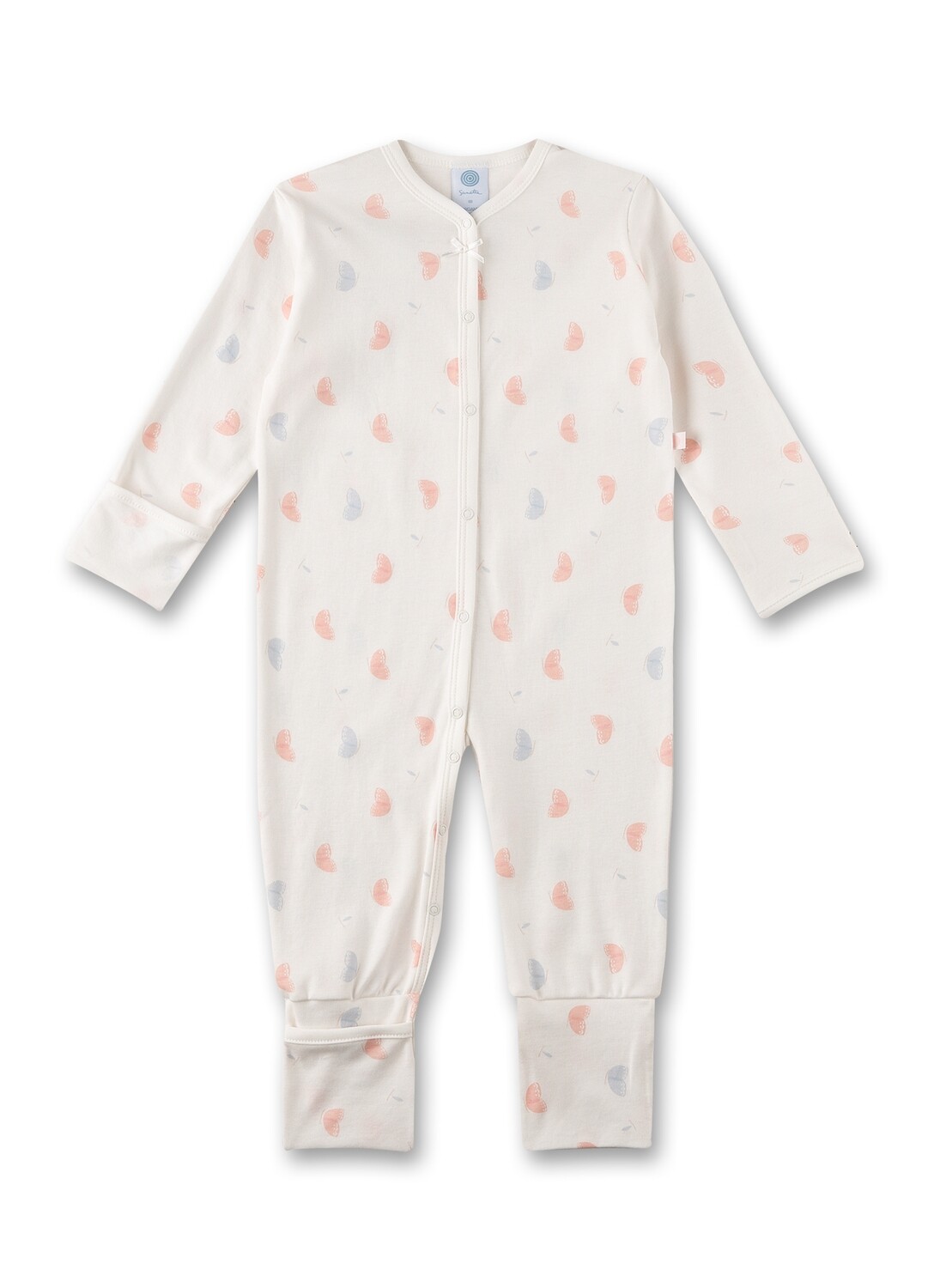 Sanetta meisjes pyjama: Kruippak, Vlindermotief, ingewerkte krabwantjes / voetjes