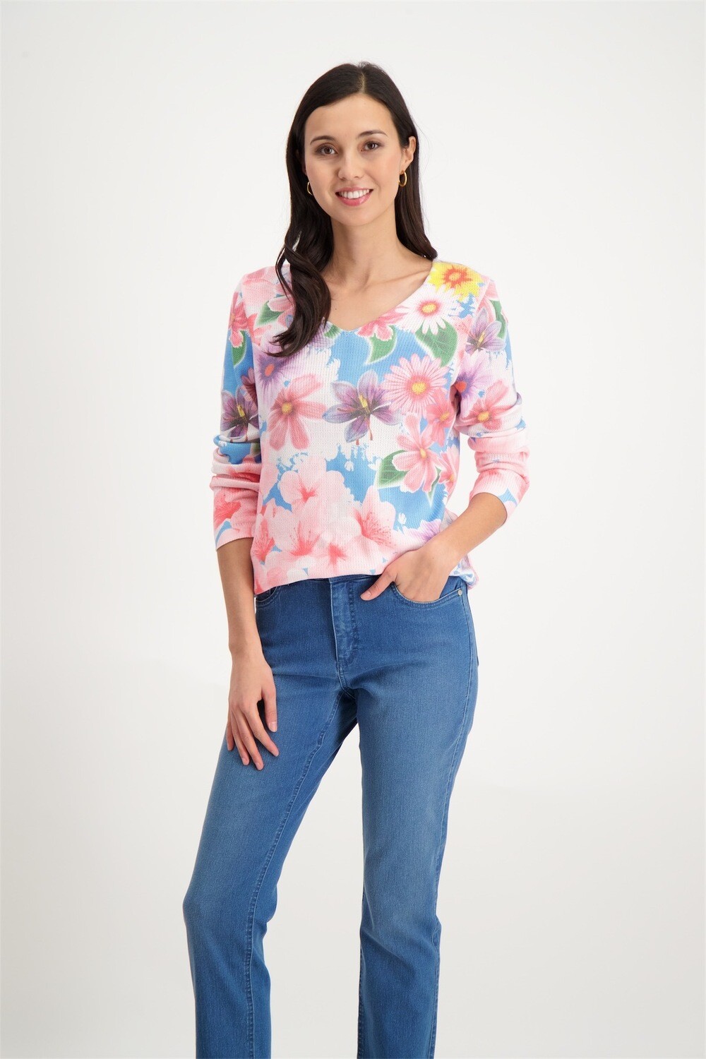 Signe Nature Pull: Gebloemd, V hals