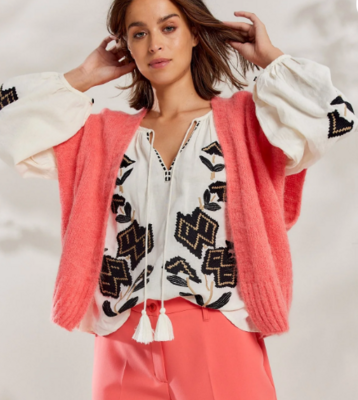 Summum Cardigan: Koraal kleur, Mouwloos, mohair