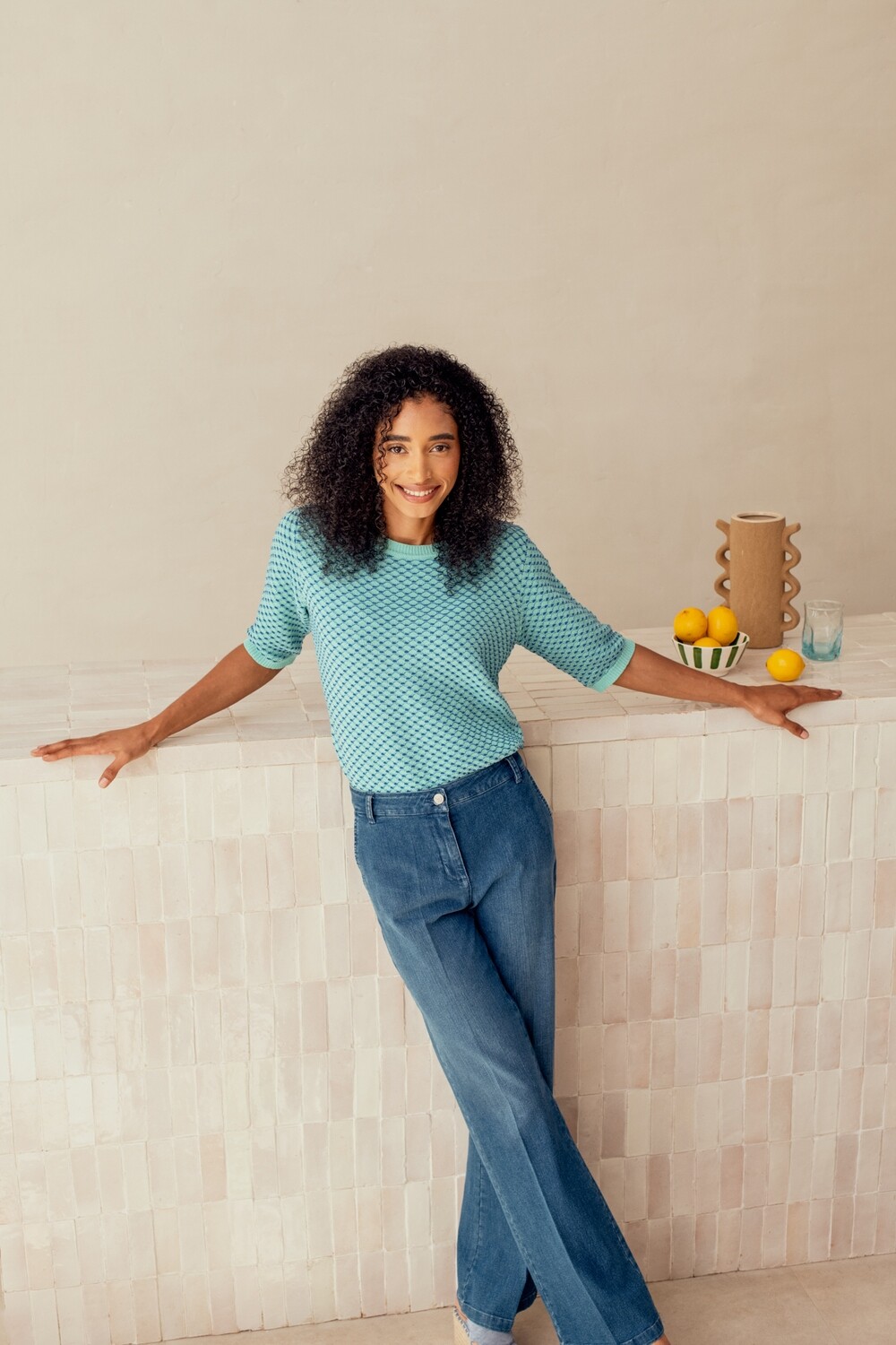 Signe Nature Pull: Turquoise / blauw, korte mouw