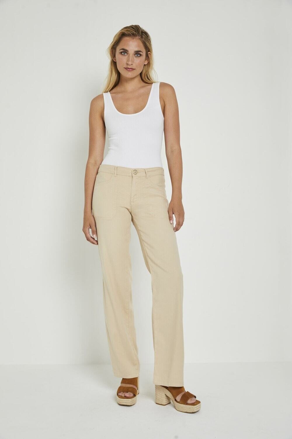 Para Mi broek Hannah Summer Linnen: Elastiek in de lenden, Beige