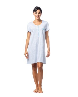 Egatex Dames nachthemd: Wit met blauw motief, tot 3xl