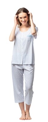 Egatex Dames Pyjama: Doorknoop model, Korte mouw + 3/4 broek