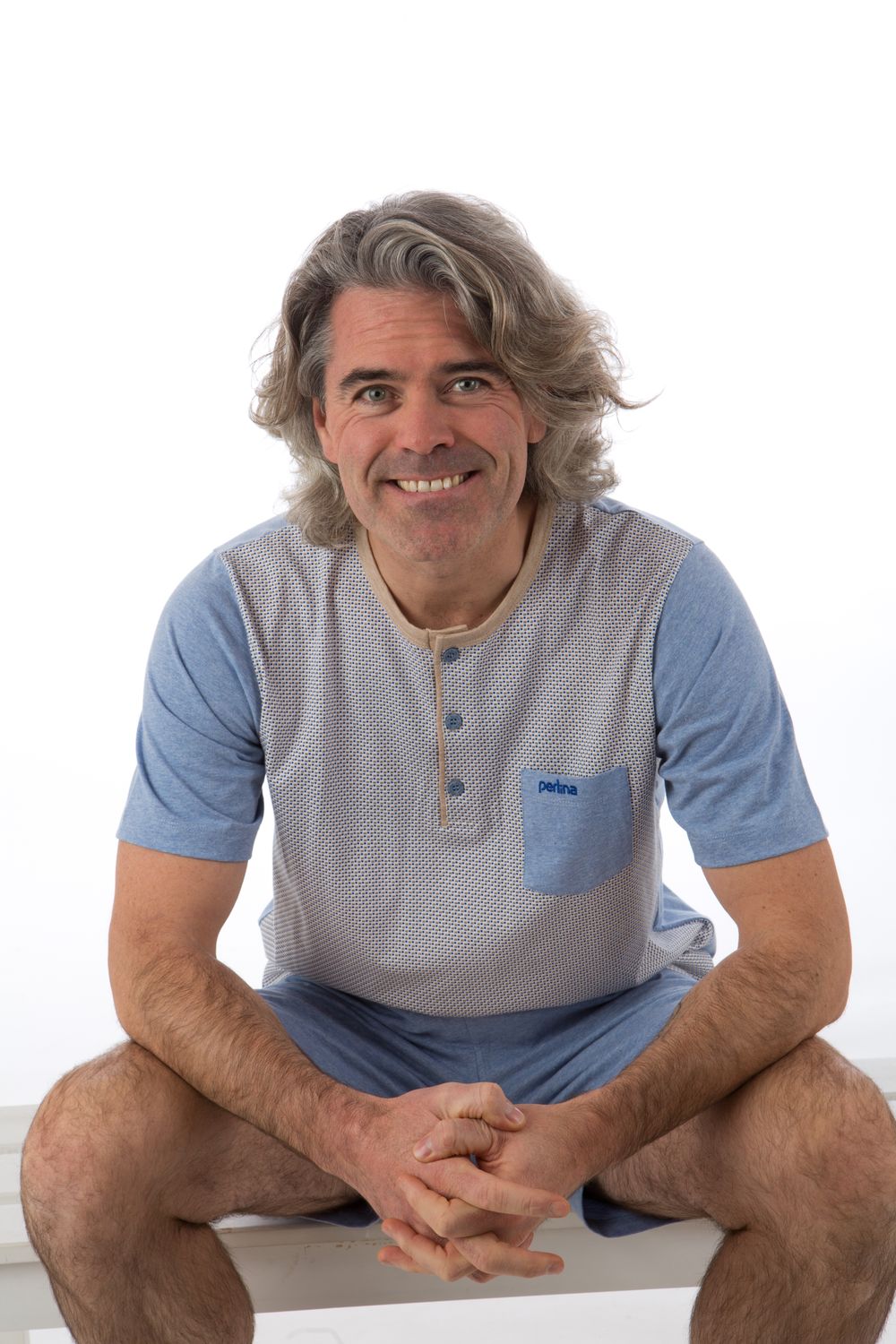 Perlina Heren Pyjama: Thyma, Licht blauw
