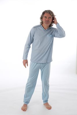 Perlina Heren Pyjama: Noud, Licht blauw, rechte broek