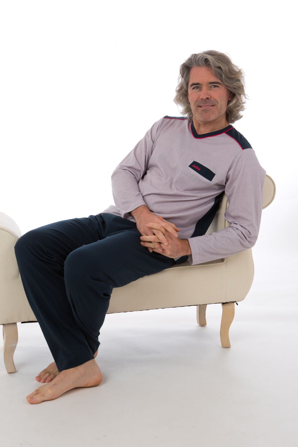 Perlina Heren Pyjama: Noud, Donker Blauw, rechte broek