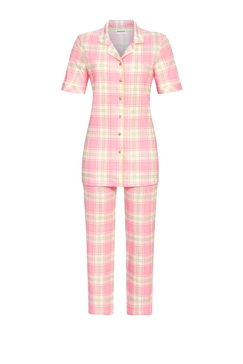 Ringella dames pyjama: Doorknoop model, korte mouw - 7/8 broek