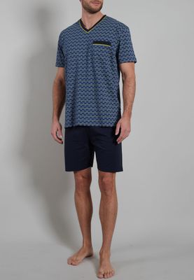 Gotzburg Pyjama Heren: Blauw, V hals,