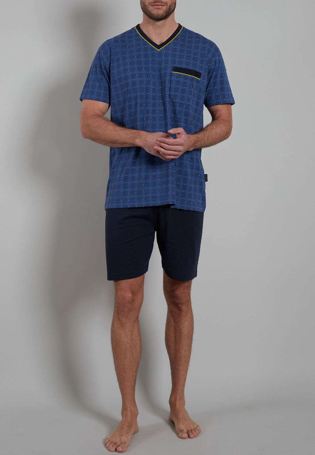 Gotzburg Pyjama Heren: Blauw, V hals