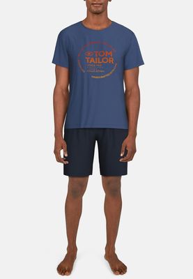 Tom Tailor Heren Pyjama: Blauw, korte mouw, short
