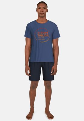Tom Tailor Heren Pyjama: Blauw, korte mouw, short