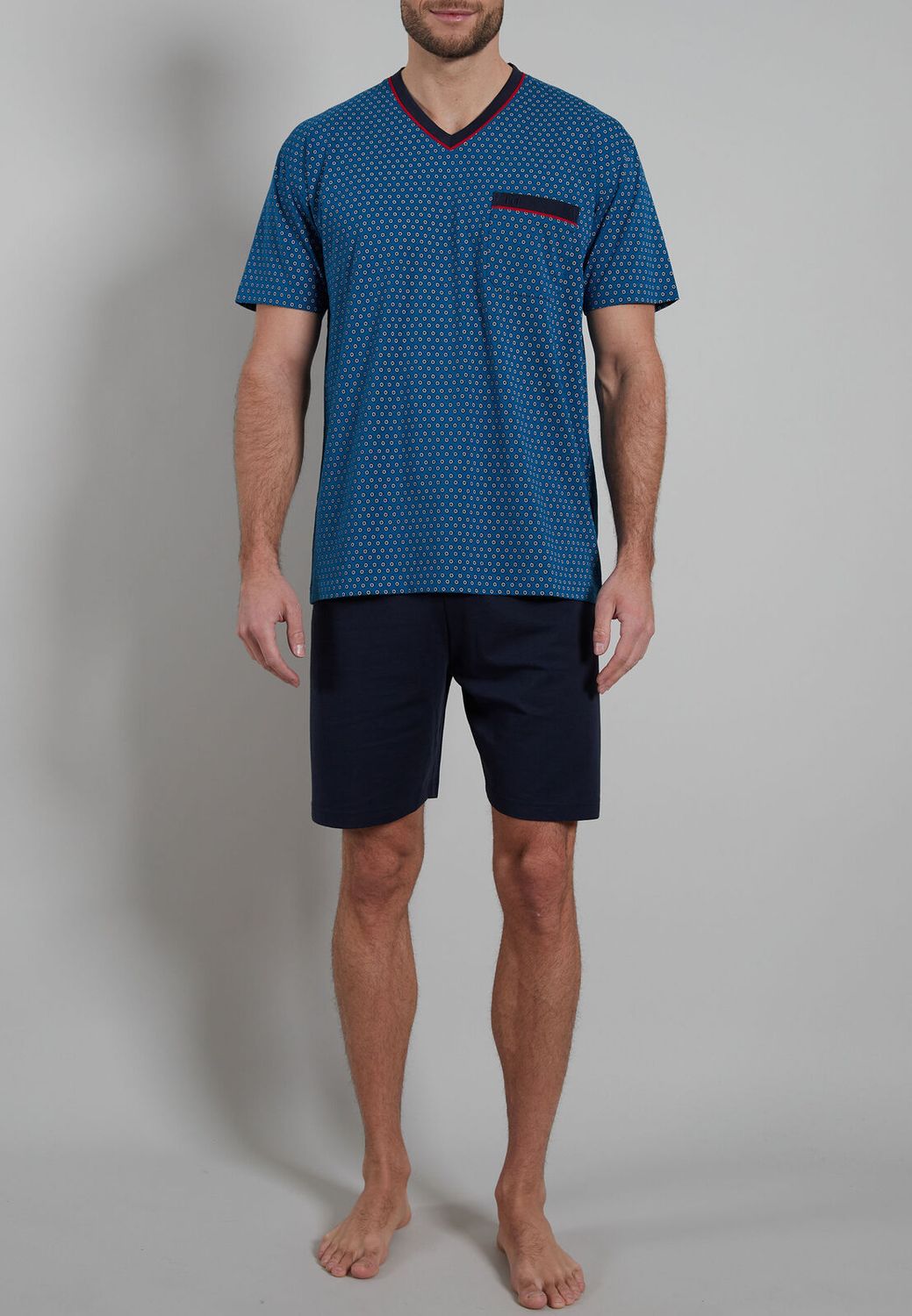 Gotzburg Heren Pyjama: Blauw, korte mouw, short