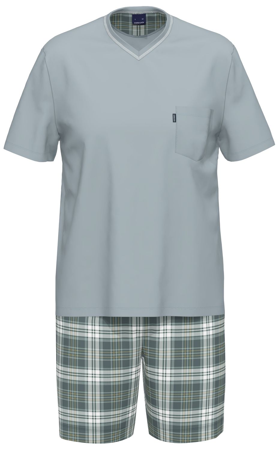 Ammann heren pyjama: Licht blauw, korte mouw
