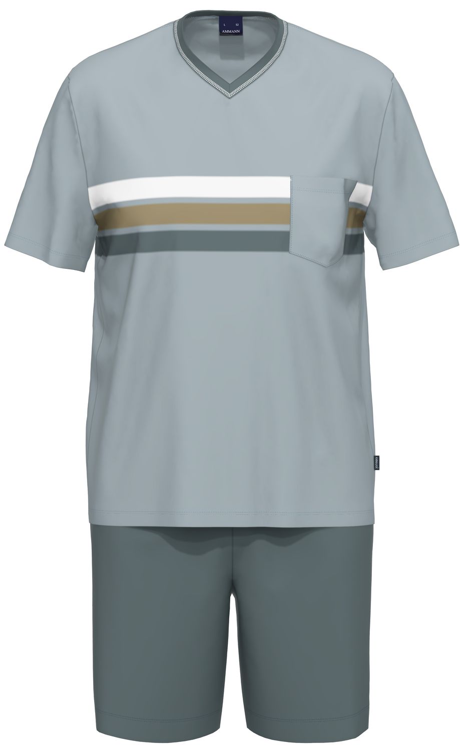 Ammann heren pyjama: Licht blauw, korte mouw