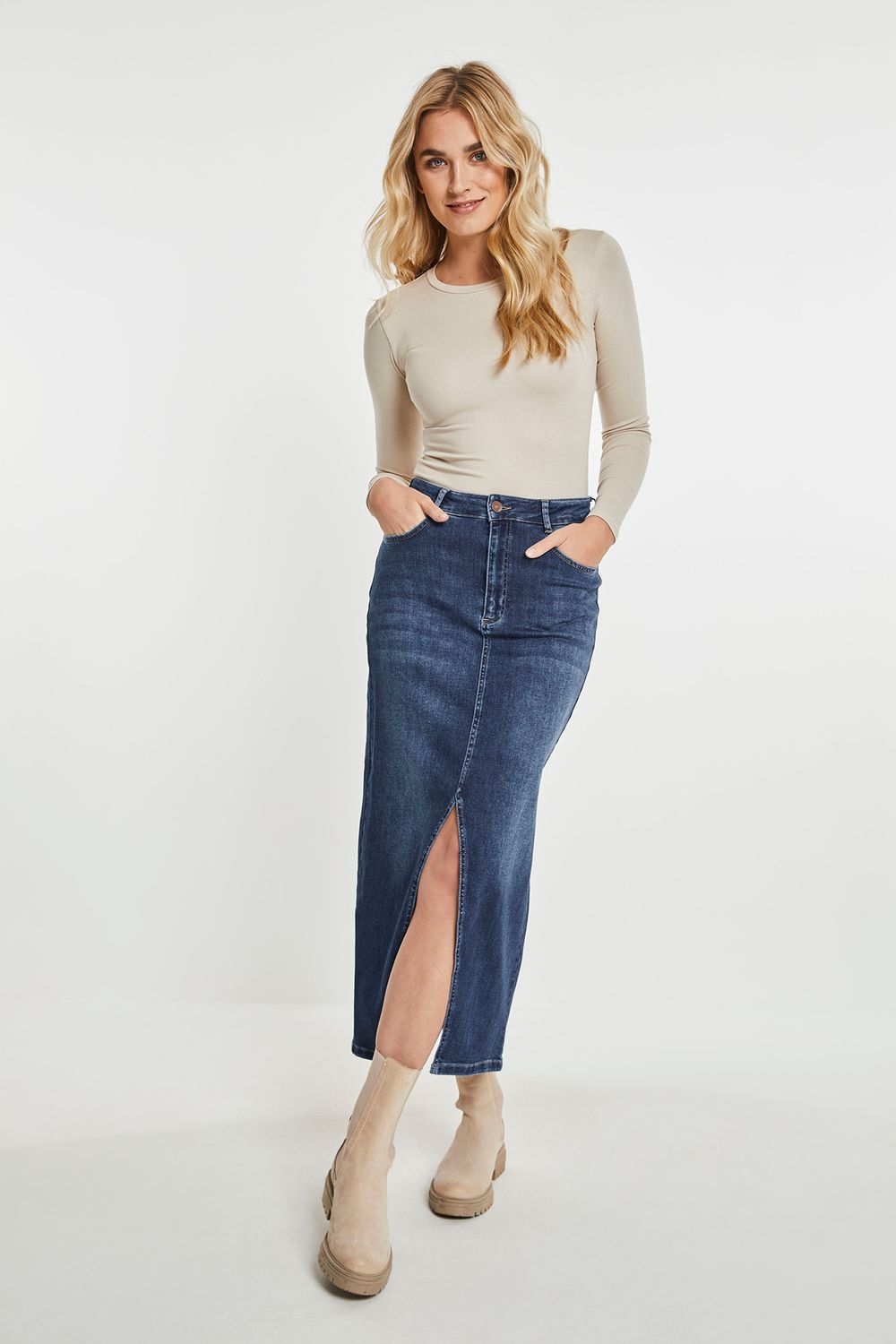 Para Mi Jeans Rok: Jealey, Dark Used, met split vooraan