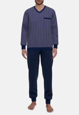 Gotzburg Heren Pyjama: Blauw, V hals, lange mouwen