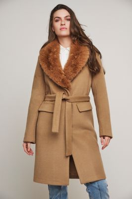 Rino &amp; pelle Mantel: Meya, afneembare bonten col, Camel