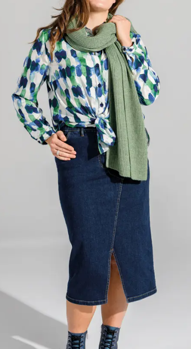 KJ Brand Rok: Jeansrok, met split, elastiek en knoop