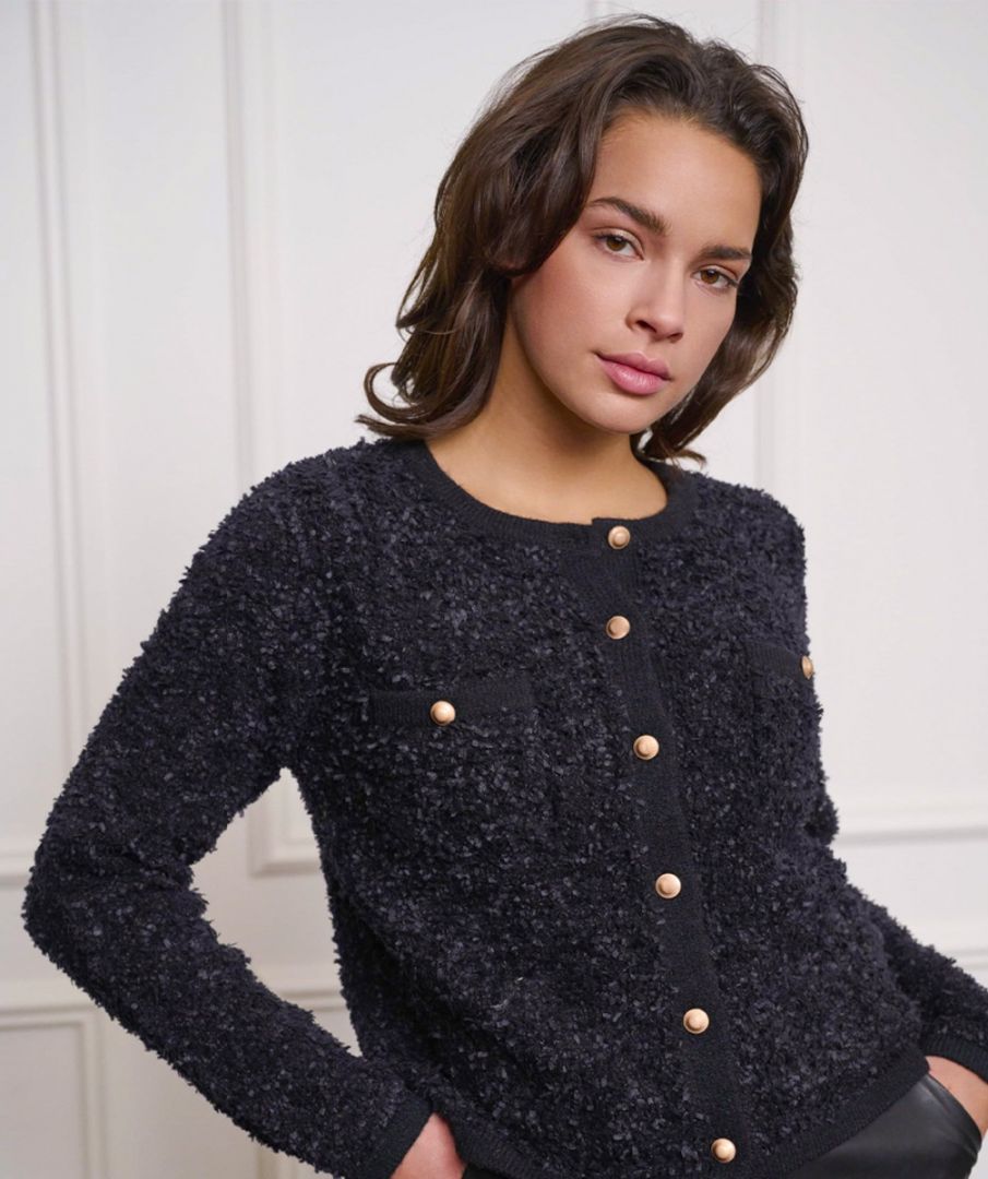 Esqualo zwarte gilet met knopen: harige stof