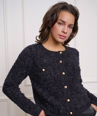 Esqualo zwarte gilet met knopen: harige stof
