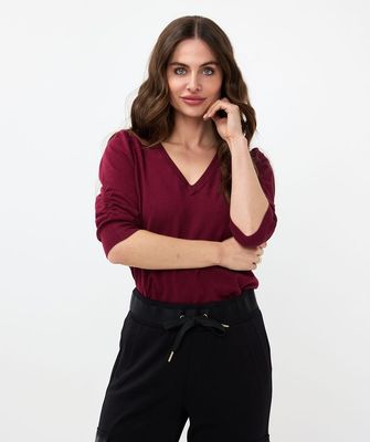 Esqualo Pull: bordeau, 3/4 mouw