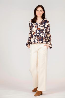 Punto Dames Bloes: Geprint, blauw / beige