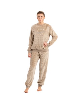 Egatex Dames Pyjama: Super warm, Beige, Sweet love