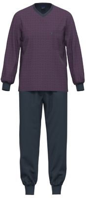 Ammann heren pyjama: Blauw / bordeaux, 100% Katoen
